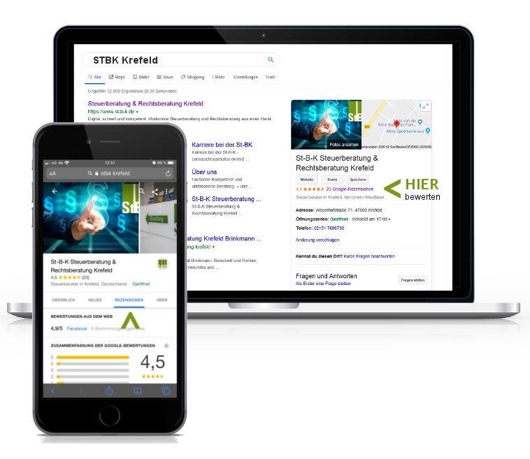Google-Bewertung Laptop Smartphone